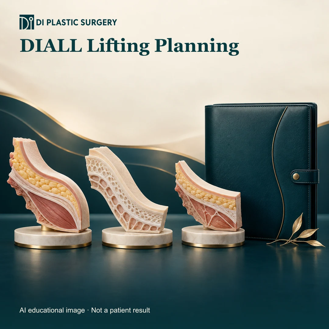 DI Plastic Surgery DIALL Lifting Planning: AI-generated educational anatomical illustration; not an actual patient, surgical result or clinic photograph.
