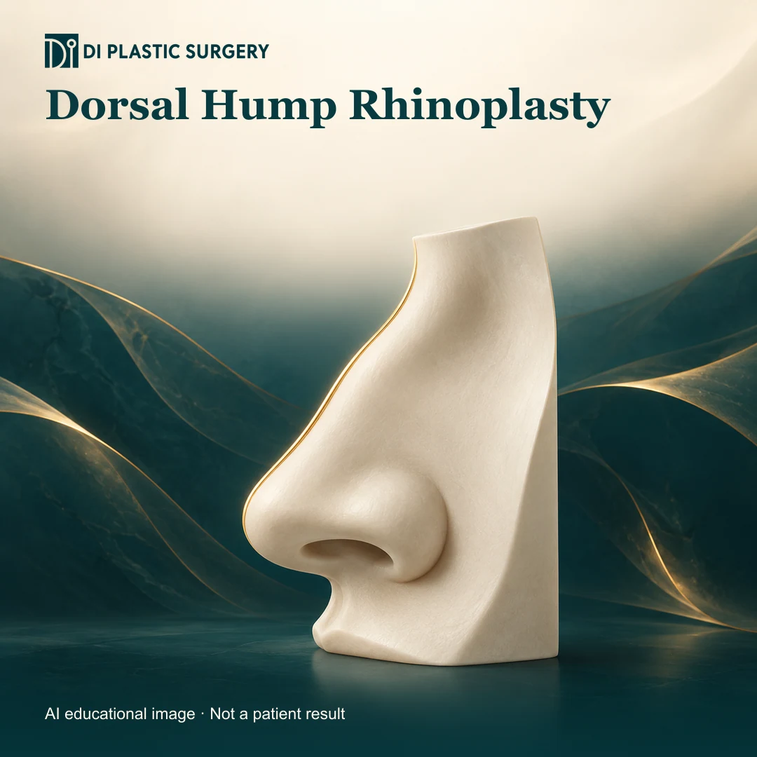 DI Plastic Surgery Dorsal Hump Rhinoplasty: AI-generated educational anatomical illustration; not an actual patient, surgical result or clinic photograph.