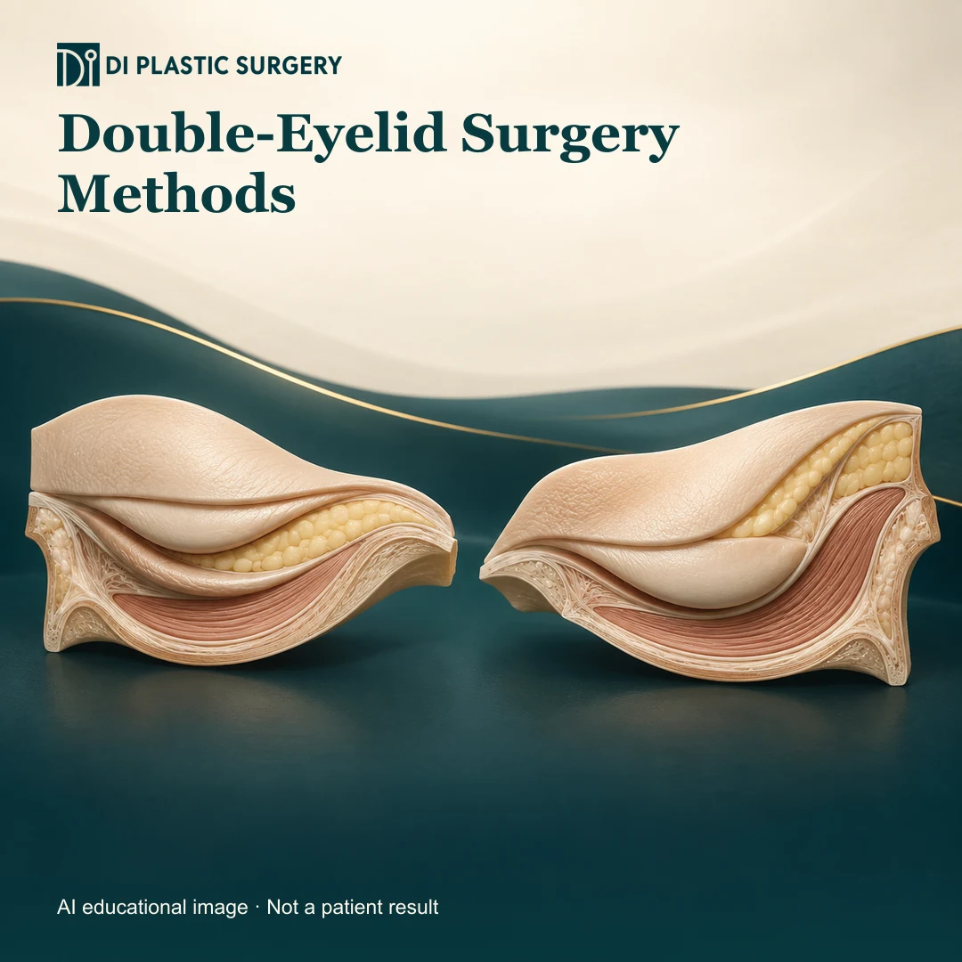 DI Plastic Surgery Double-Eyelid Surgery Methods: AI-generated educational anatomical illustration; not an actual patient, surgical result or clinic photograph.