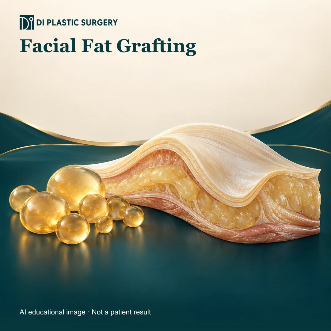 DI Plastic Surgery Facial Fat Grafting: AI-generated educational anatomical illustration; not an actual patient, surgical result or clinic photograph.