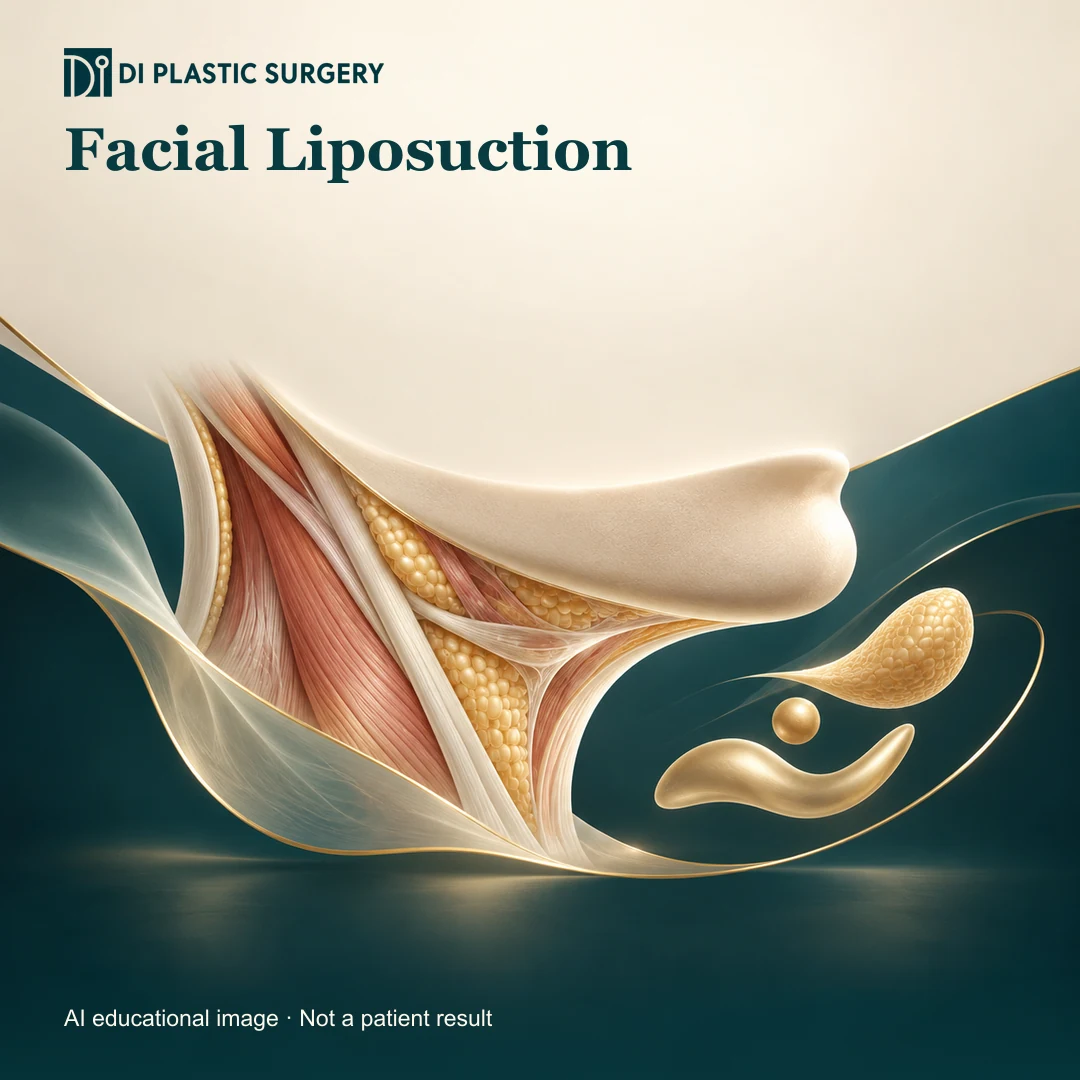 DI Plastic Surgery Facial Liposuction: AI-generated educational anatomical illustration; not an actual patient, surgical result or clinic photograph.