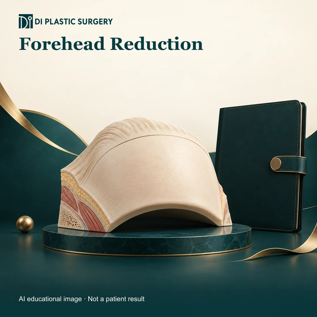 DI Plastic Surgery Forehead Reduction: AI-generated educational anatomical illustration; not an actual patient, surgical result or clinic photograph.