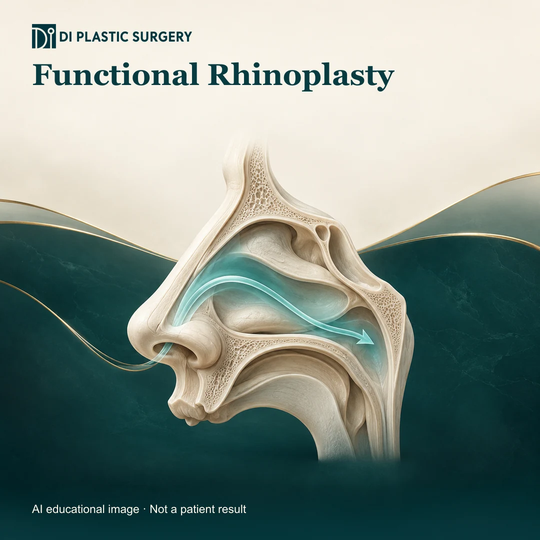 DI Plastic Surgery Functional Rhinoplasty: AI-generated educational anatomical illustration; not an actual patient, surgical result or clinic photograph.