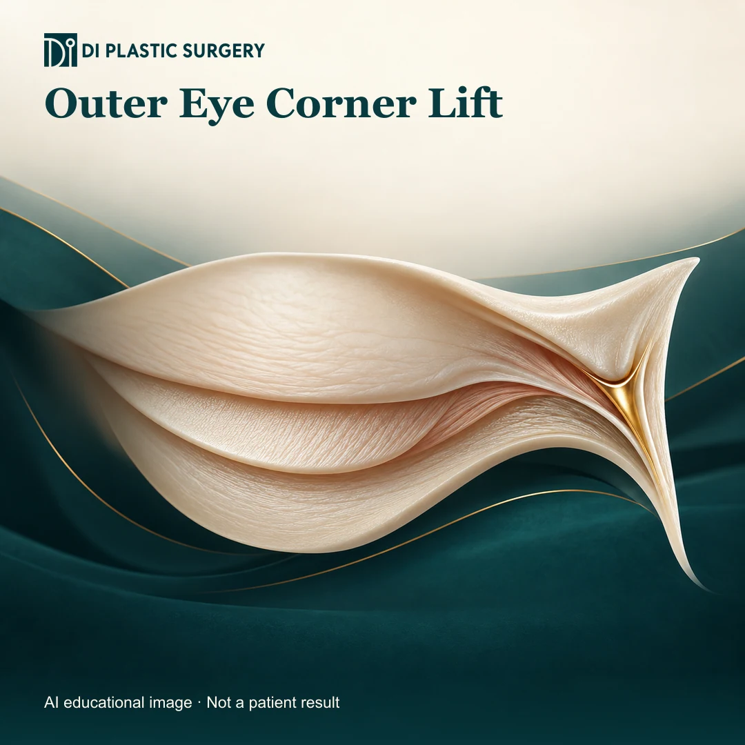 DI Plastic Surgery Outer Eye Corner Lift: AI-generated educational anatomical illustration; not an actual patient, surgical result or clinic photograph.