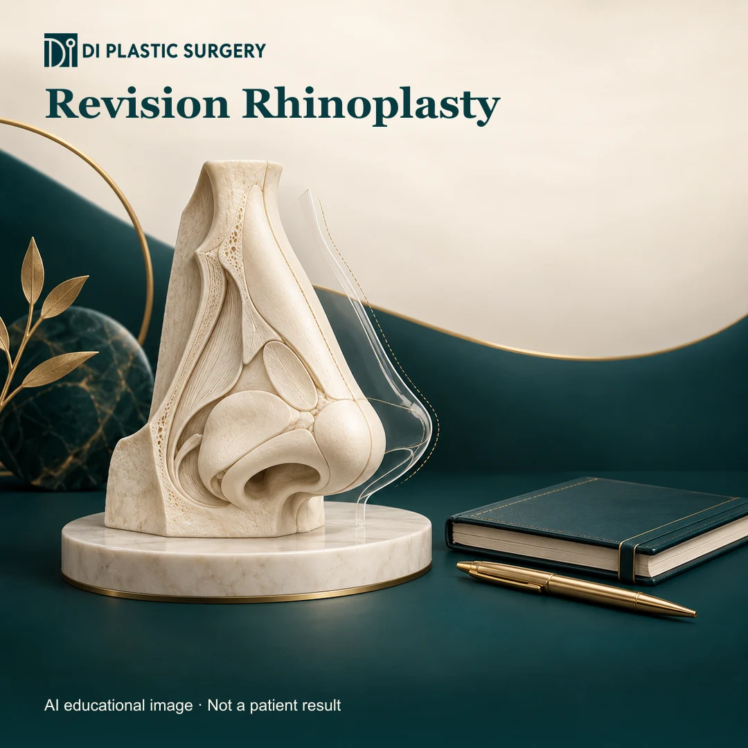 DI Plastic Surgery Revision Rhinoplasty: AI-generated educational anatomical illustration; not an actual patient, surgical result or clinic photograph.