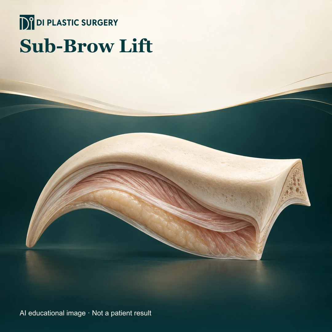 DI Plastic Surgery Sub-Brow Lift: AI-generated educational anatomical illustration; not an actual patient, surgical result or clinic photograph.