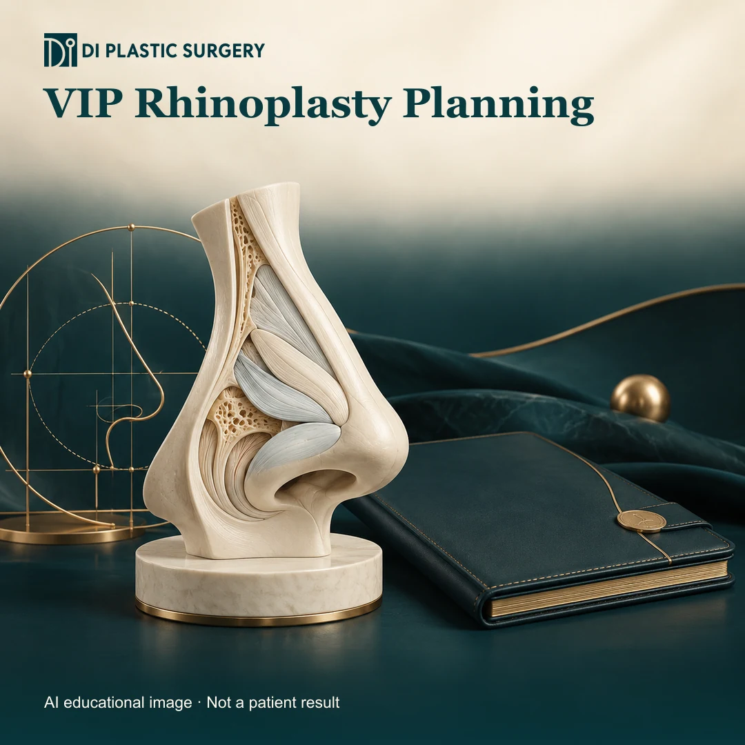 DI Plastic Surgery VIP Rhinoplasty Planning: AI-generated educational anatomical illustration; not an actual patient, surgical result or clinic photograph.