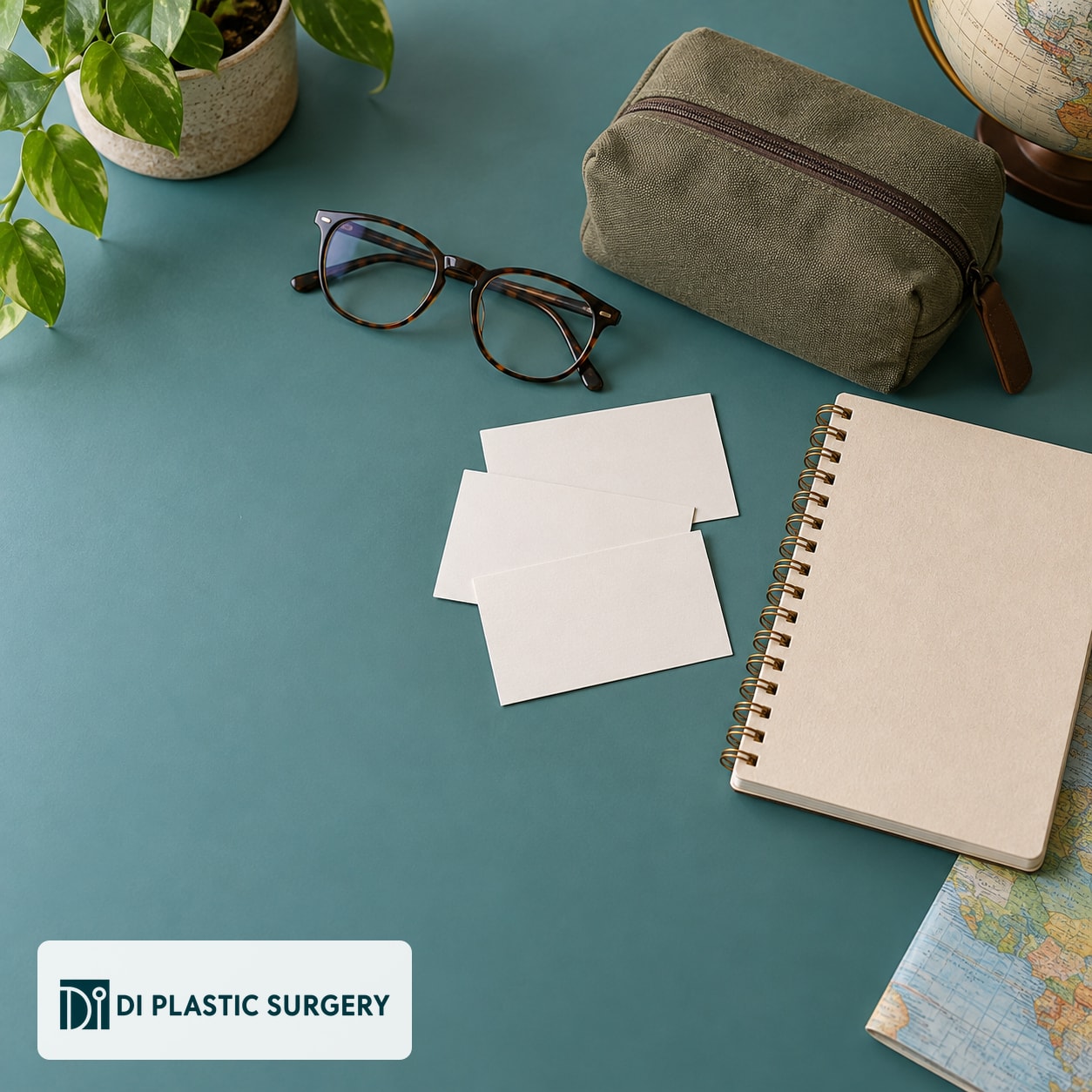 AI-generated planning desk with blank appointment cards, reading glasses and a notebook