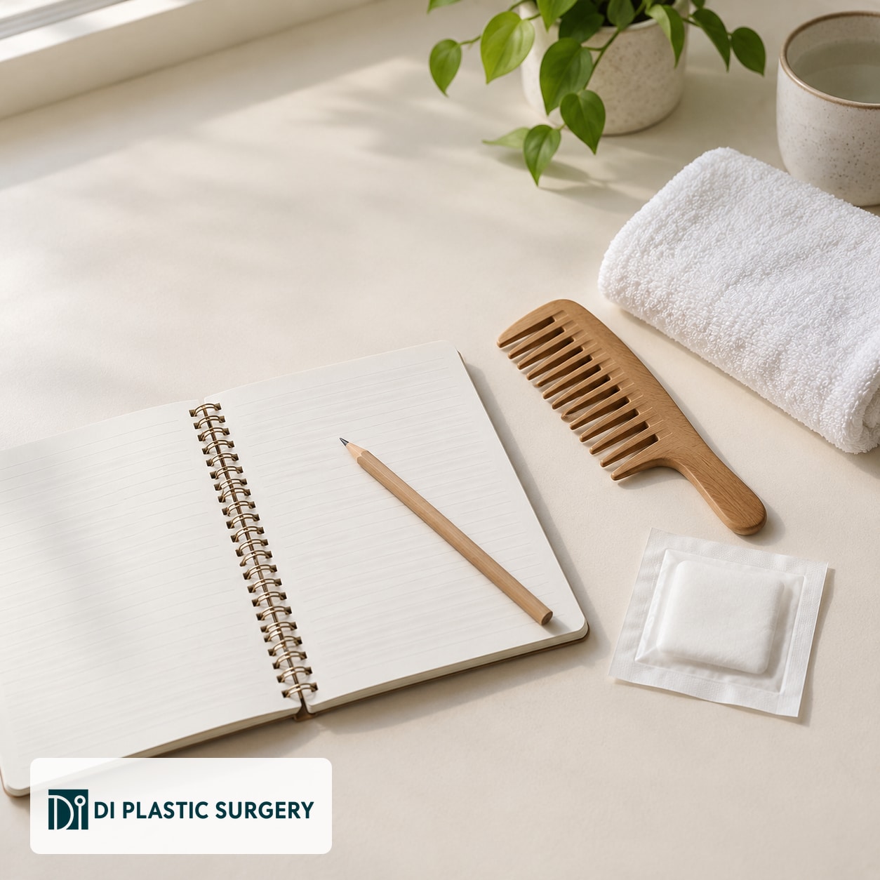 AI-generated notebook and hair-care discussion props for organizing Seoul incision-care questions