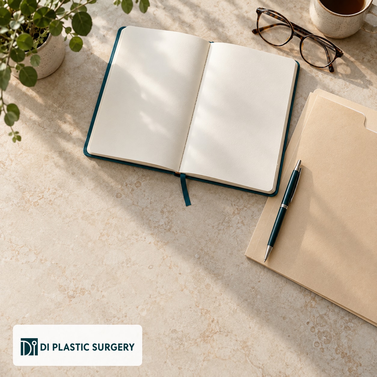 AI-generated blank notebook and plain folder for organizing rhinoplasty consultation records